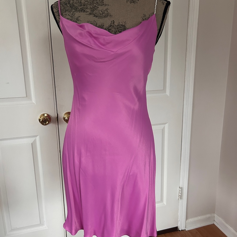 Magenta Cowl Neck Satin Mini Dress